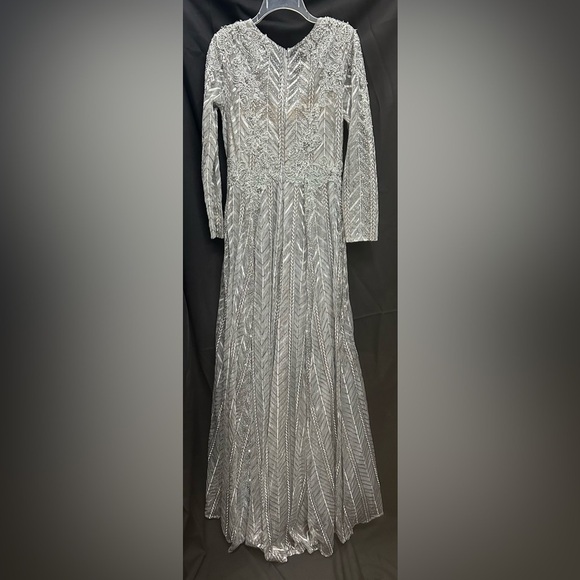 Mac Duggal 20189 NWOT EMBELLISHED ILLUSION LONG SLEEVE WRAP OVER A LINE GOWN - Picture 6 of 6